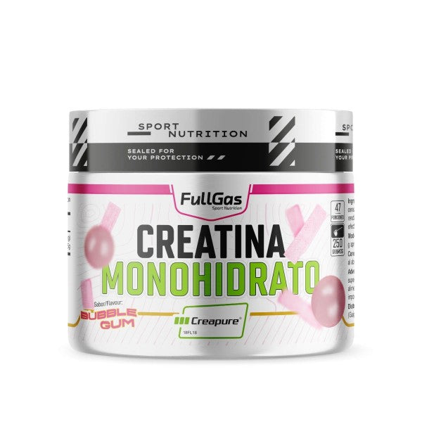Creatina Monohidrato Creapure. 250gr. Bubble Gum. Sin Gluten. Sin Lactosa. Vegana