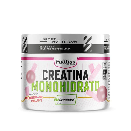Creatina Monohidrato Creapure. 250gr. Bubble Gum. Sin Gluten. Sin Lactosa. Vegana