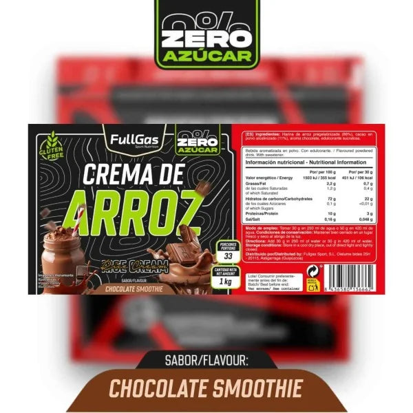 Crema de Arroz. 1 Kilo. Chocolate Smoothie. Sin Gluten. Sin Lactosa