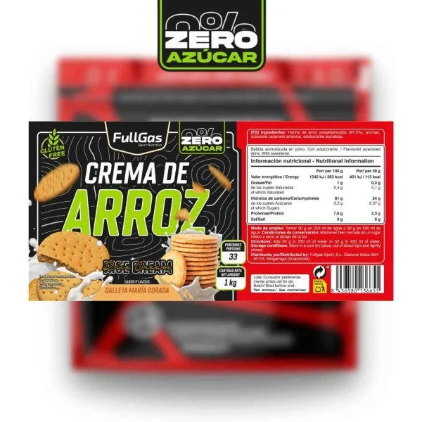 Crema de Arroz. 1 kilo. Galleta María Dorada. Sin Gluten. Sin Lactosa